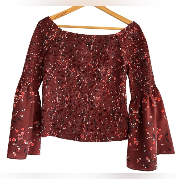 Express Off-the-Shoulder Boho Floral Bell Sleeve Top - Picture 3 of 7